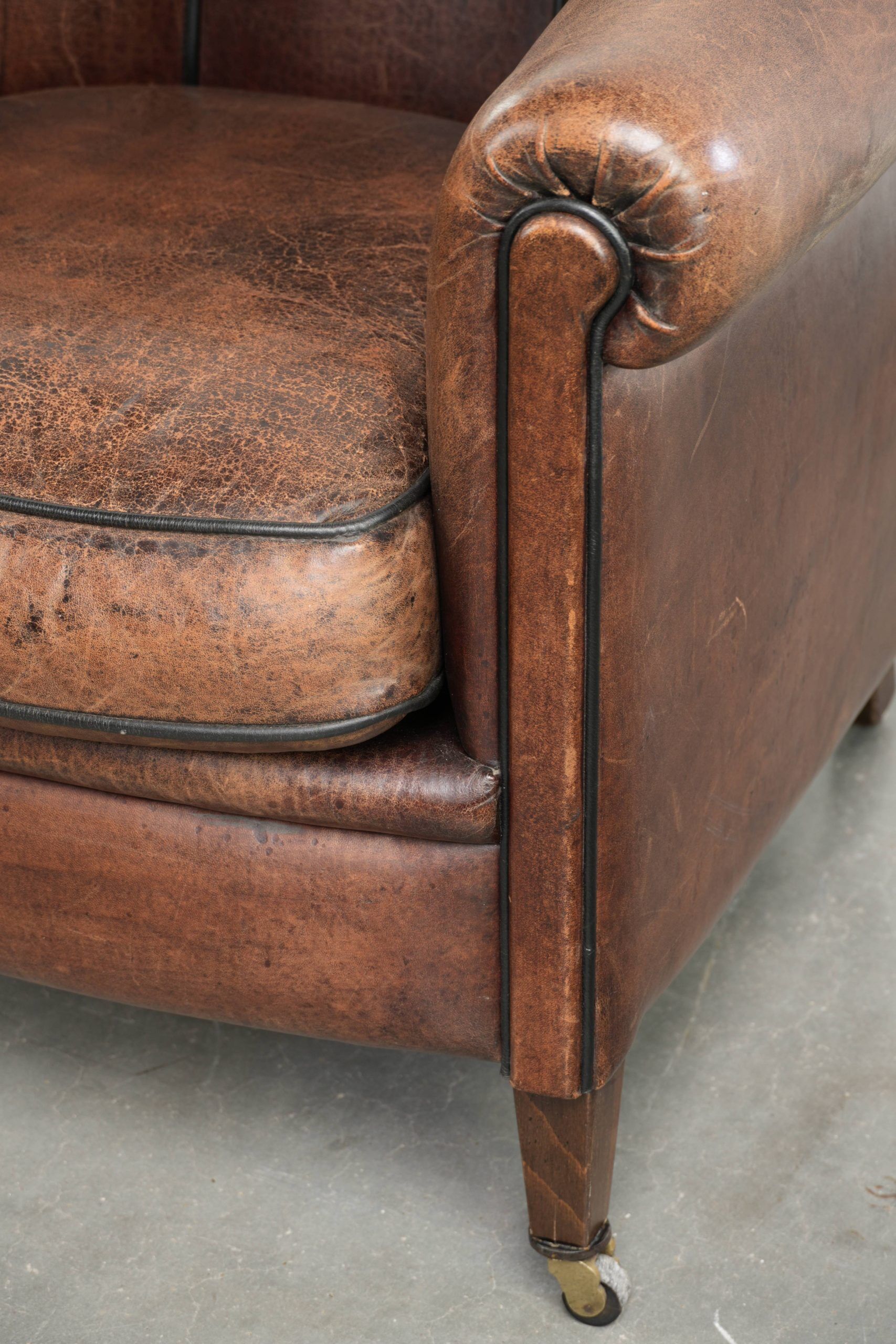 Vintage sheepskin armchair with a unique design and timeless appearance