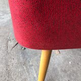 Vintage red cocktail armchair with compass feet