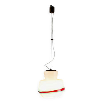 Vintage opaline glass and brass pendant, Italy, 1960s
