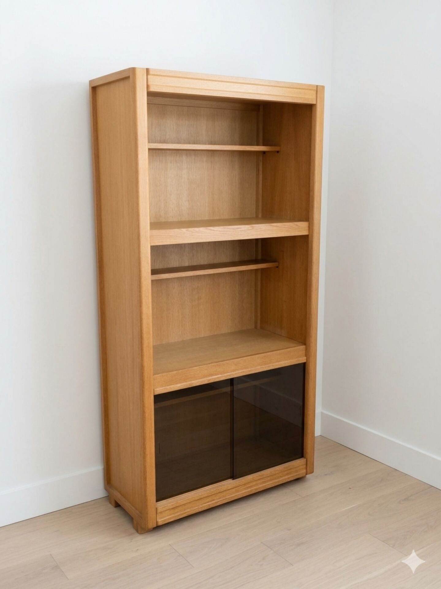 Living room shelf, bookcase with display cabinet by Guillerme and Chambron 1960