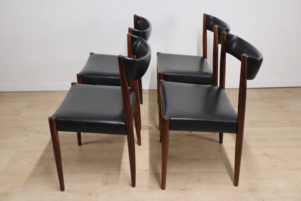 Set of 4 Scandinavian Danish chairs in rosewood and skai, 1960