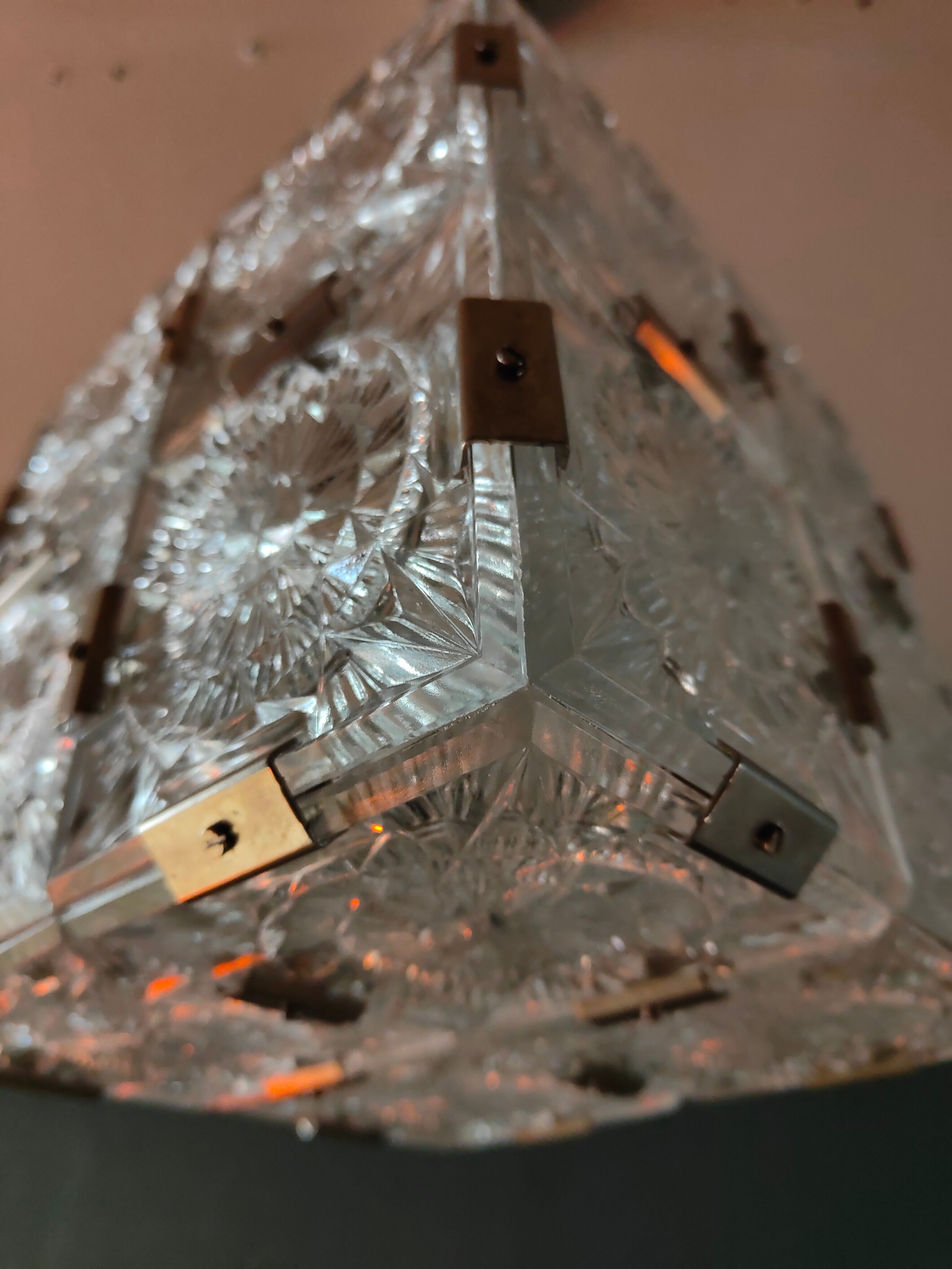 Glass faceted cube chandelier by Jaroslav Bejvl for Kamenicky Senov, year 1968