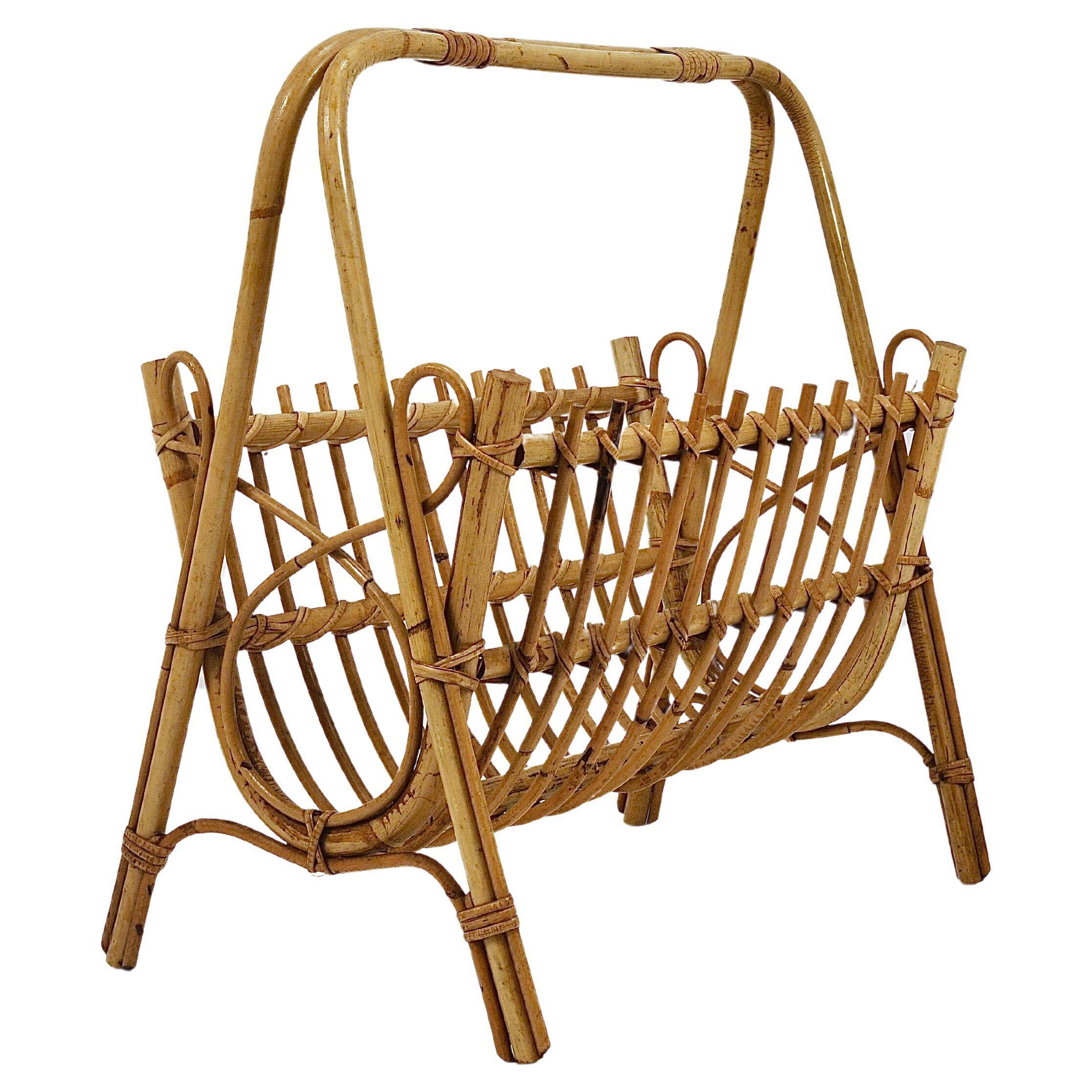 Bamboo and rattan magazine rack in the style of Franco Albini, Italy, 1950s.