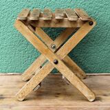Folding slatted wood stool