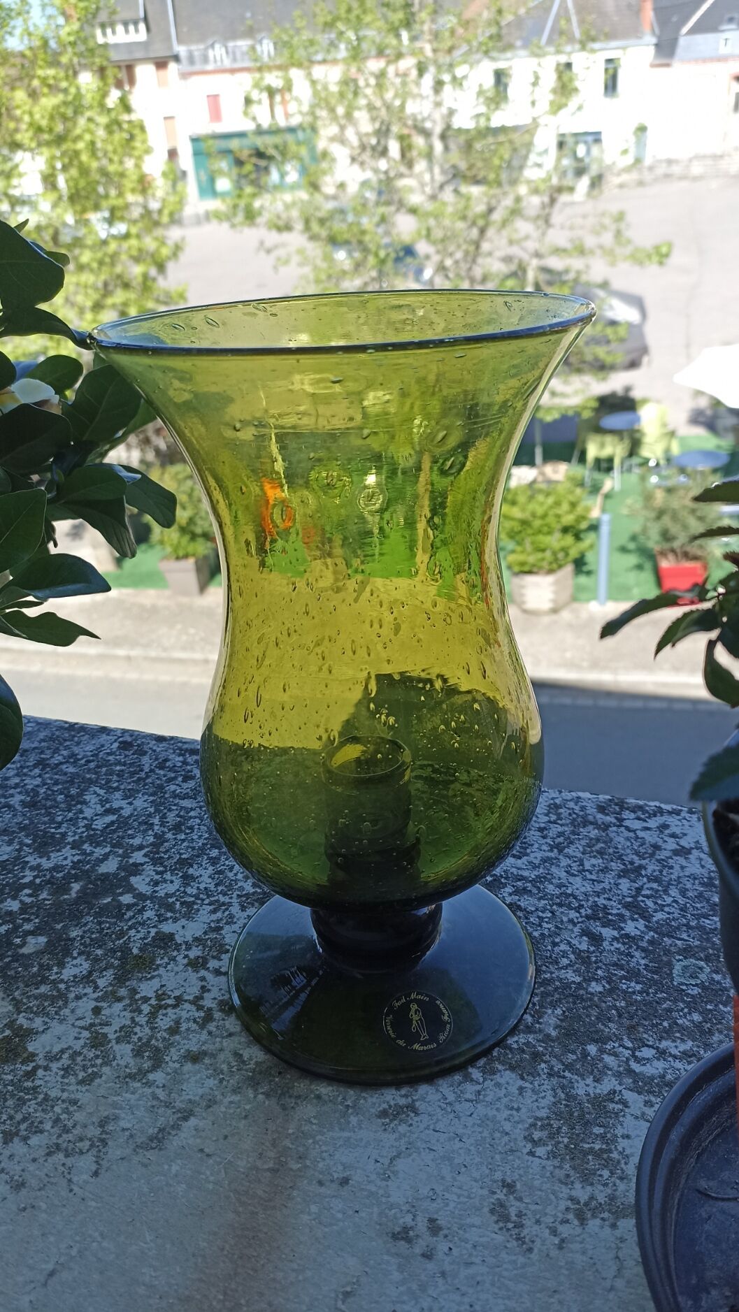 Outdoor photophore in bubbled glass by Verrerie du Marais