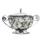 Sugar bowl, postmodernism, silver-plated brass, HEFRA, Poland, 1970s