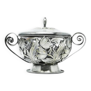 Sugar bowl, postmodernism, silver-plated brass, HEFRA, Poland, 1970s