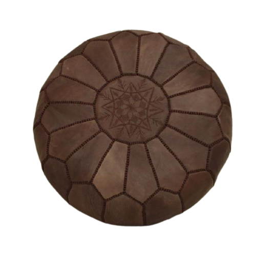 Moroccan pouf leather Brown tobacco