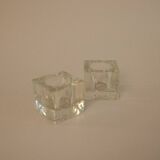 Pair of square glass candle holders