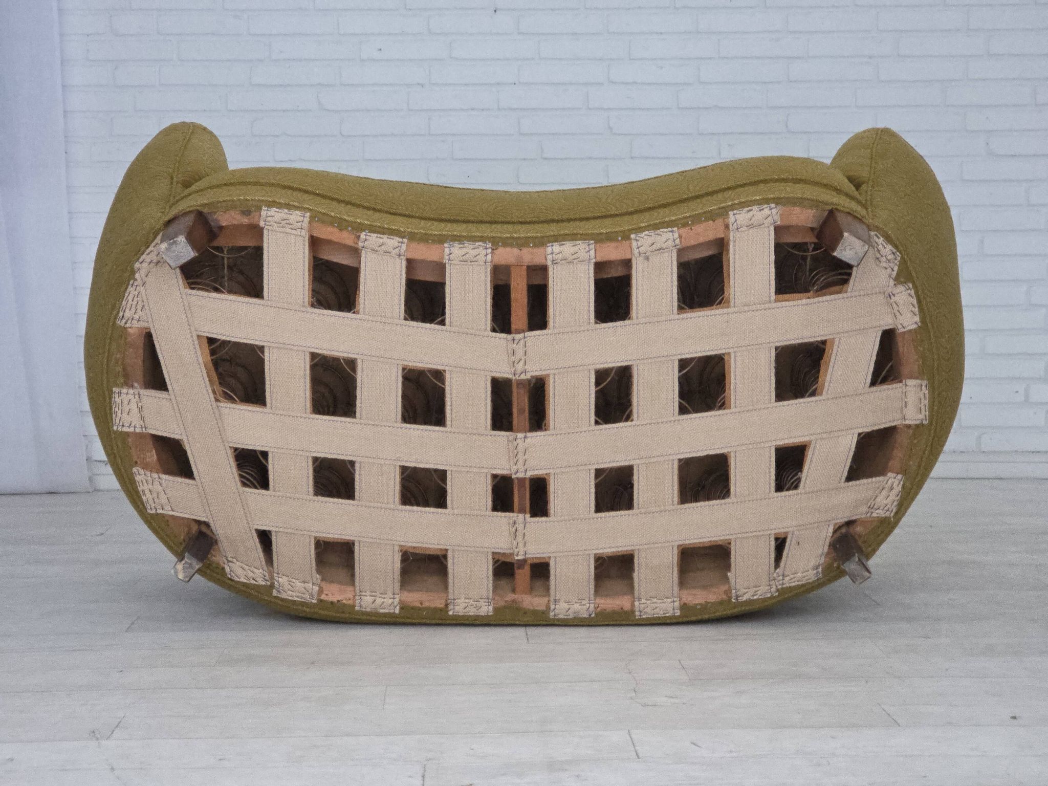 1960s, Danish 2-seater "Banana" sofa, furniture velour, beech wood.