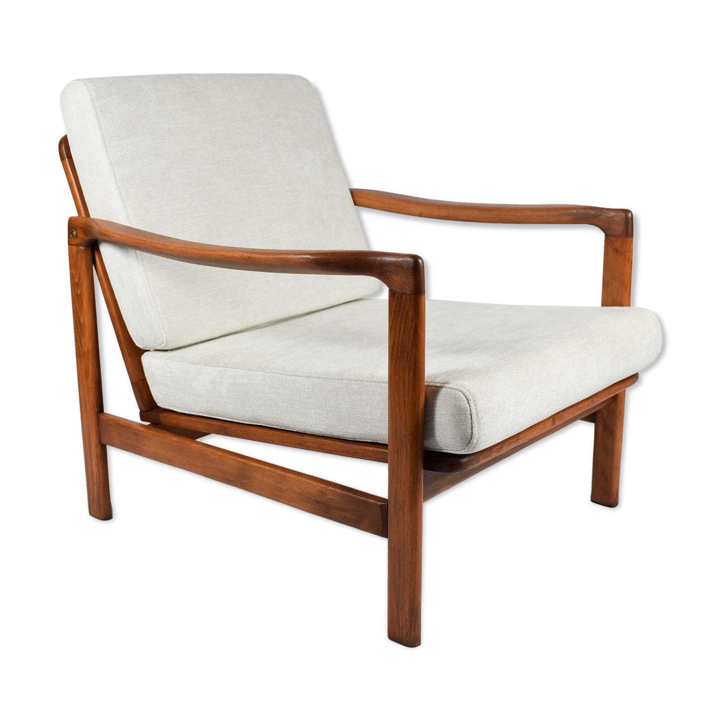 Fauteuil d’origine scandinave, entièrement restauré, rembourré, designer Z. Baczyk, années 60, beige