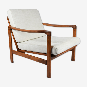 Scandinavian original armchair, fully restored, upholstered, designer Z. Baczyk, 60s, beige