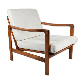 Scandinavian original armchair, fully restored, upholstered, designer Z. Baczyk, 60s, beige