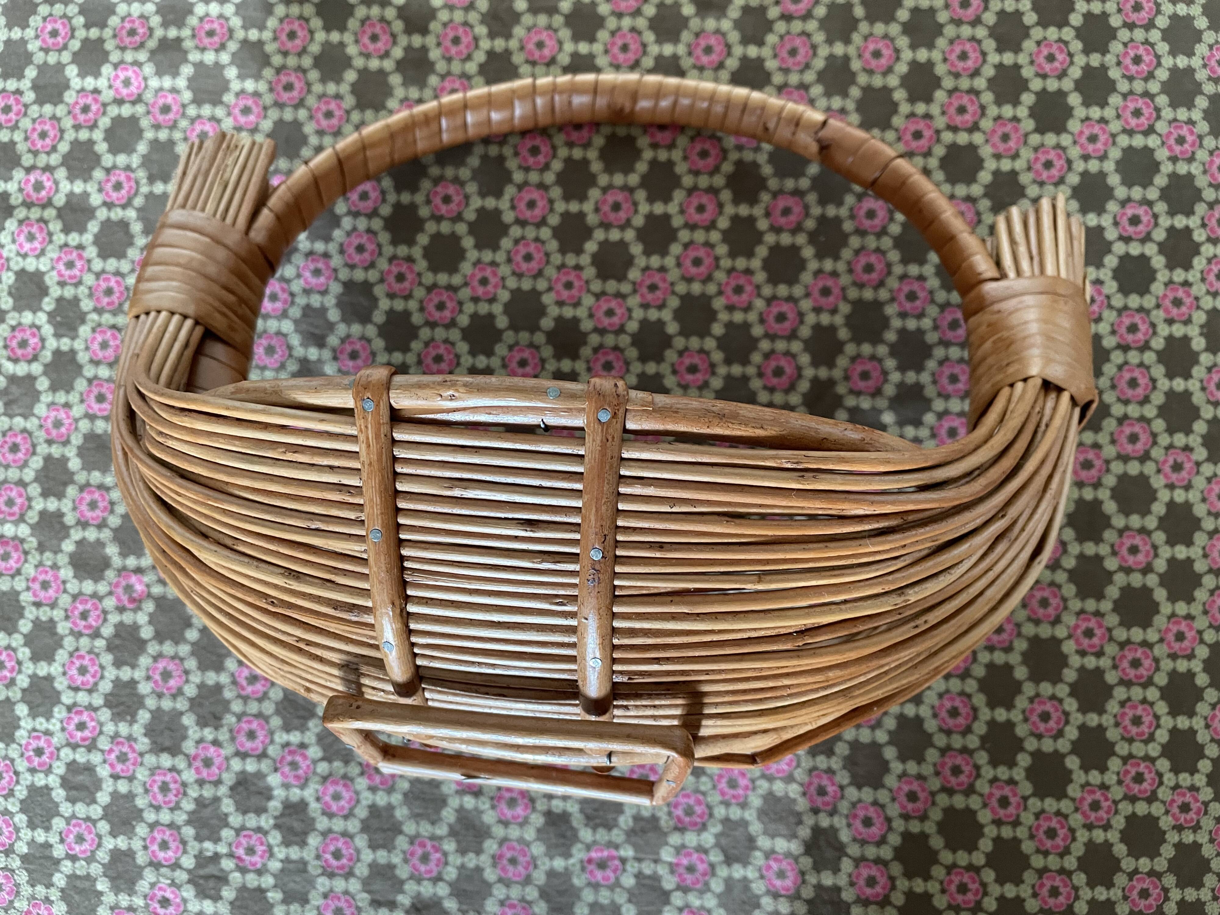 Woven wicker fruit basket 1960