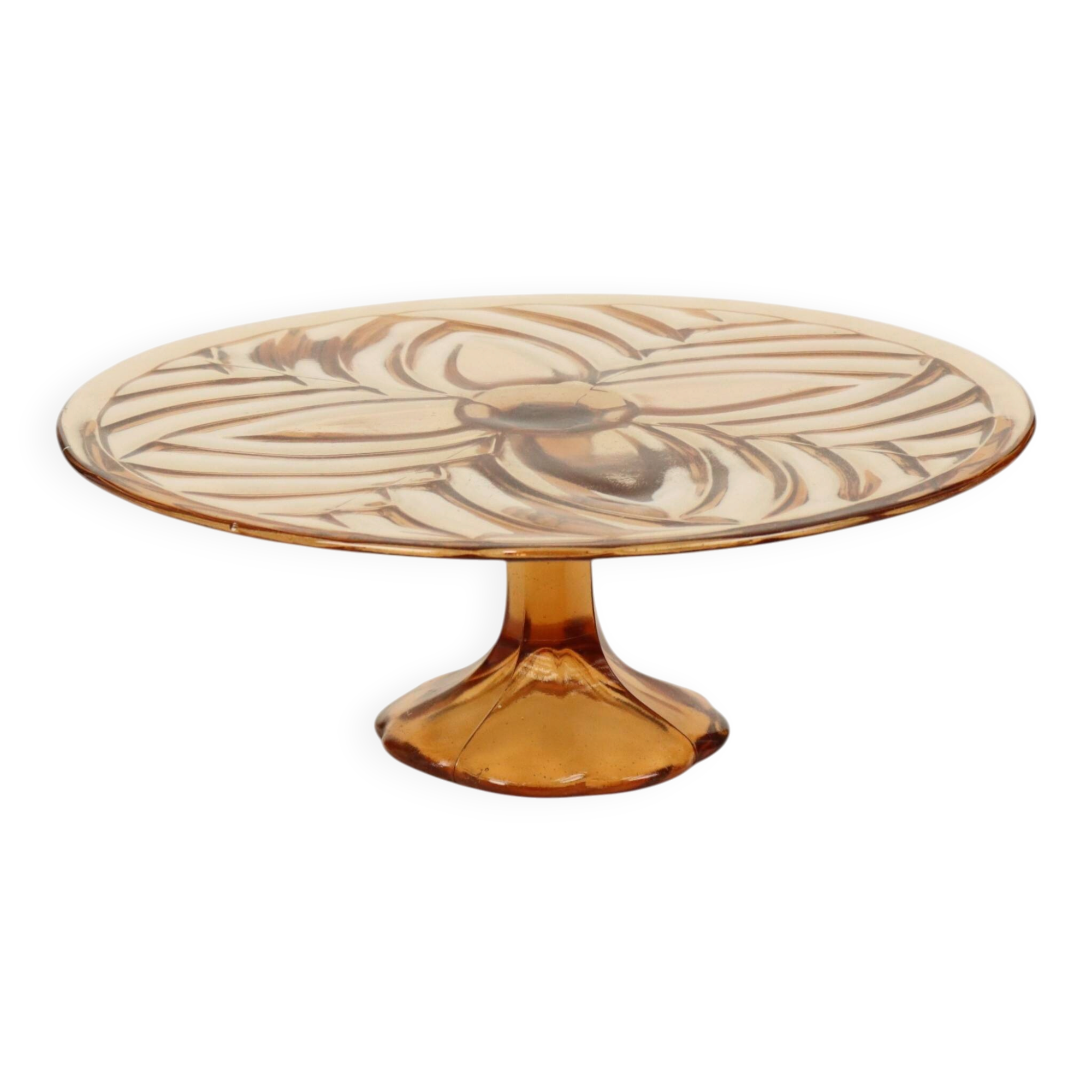 Amber Art Deco Cake Plate Pastry Dish Val Saint Lambert 33cm