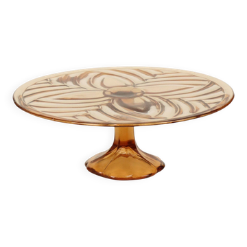 Amber Art Deco Cake Plate Pastry Dish Val Saint Lambert 33cm
