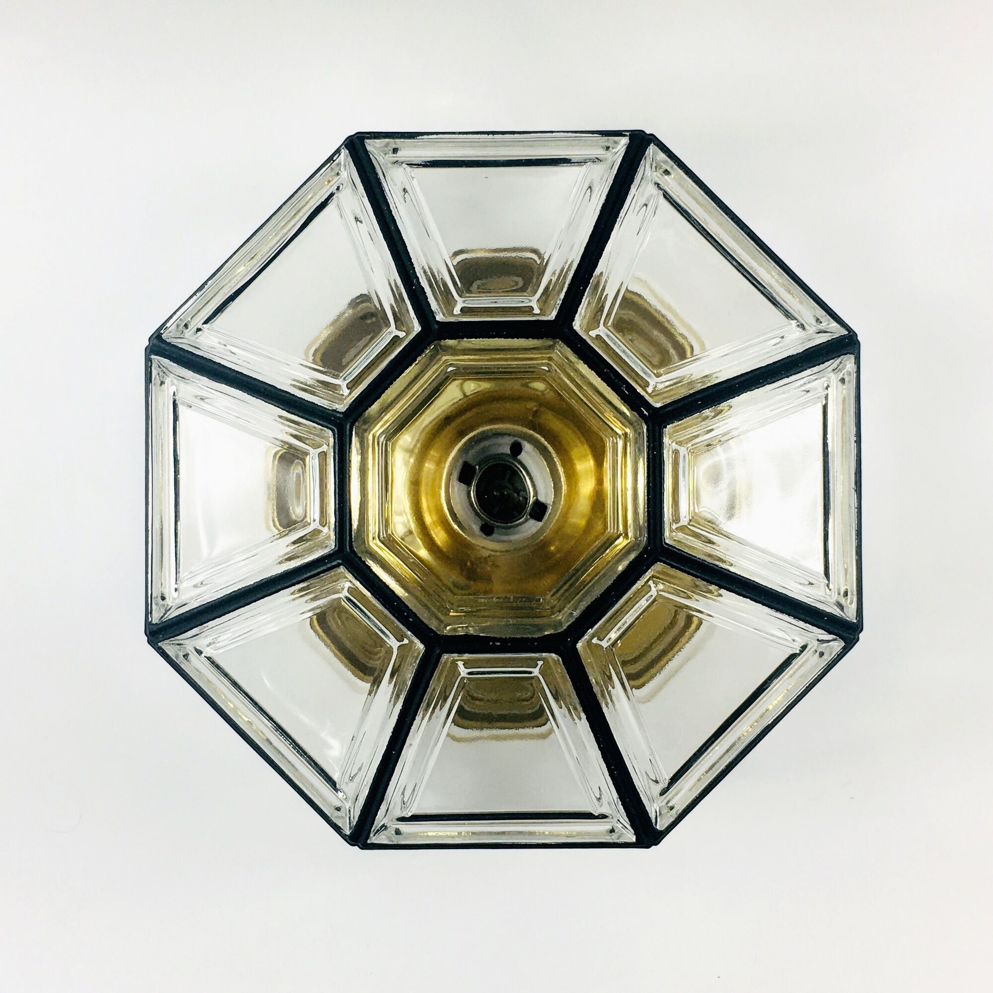Mid-Century Minimalist Flush Mount/Ceiling Lamp in Glass and Iron from Limburg, Germany, 1960s