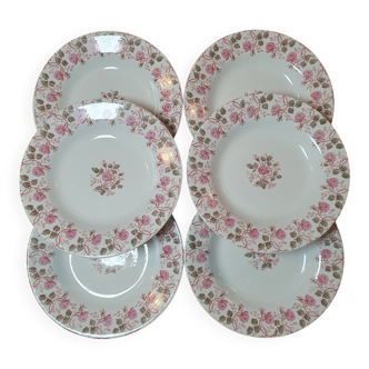 6 Gien Terre de Fer soup plates - Garland of Roses