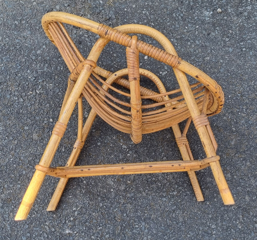 Small armchair shell bamboo and rattan, child, vintage, 60s