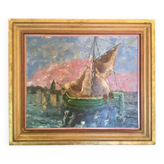 Painting by the painter Paul Buresi entitled The Green Boat.