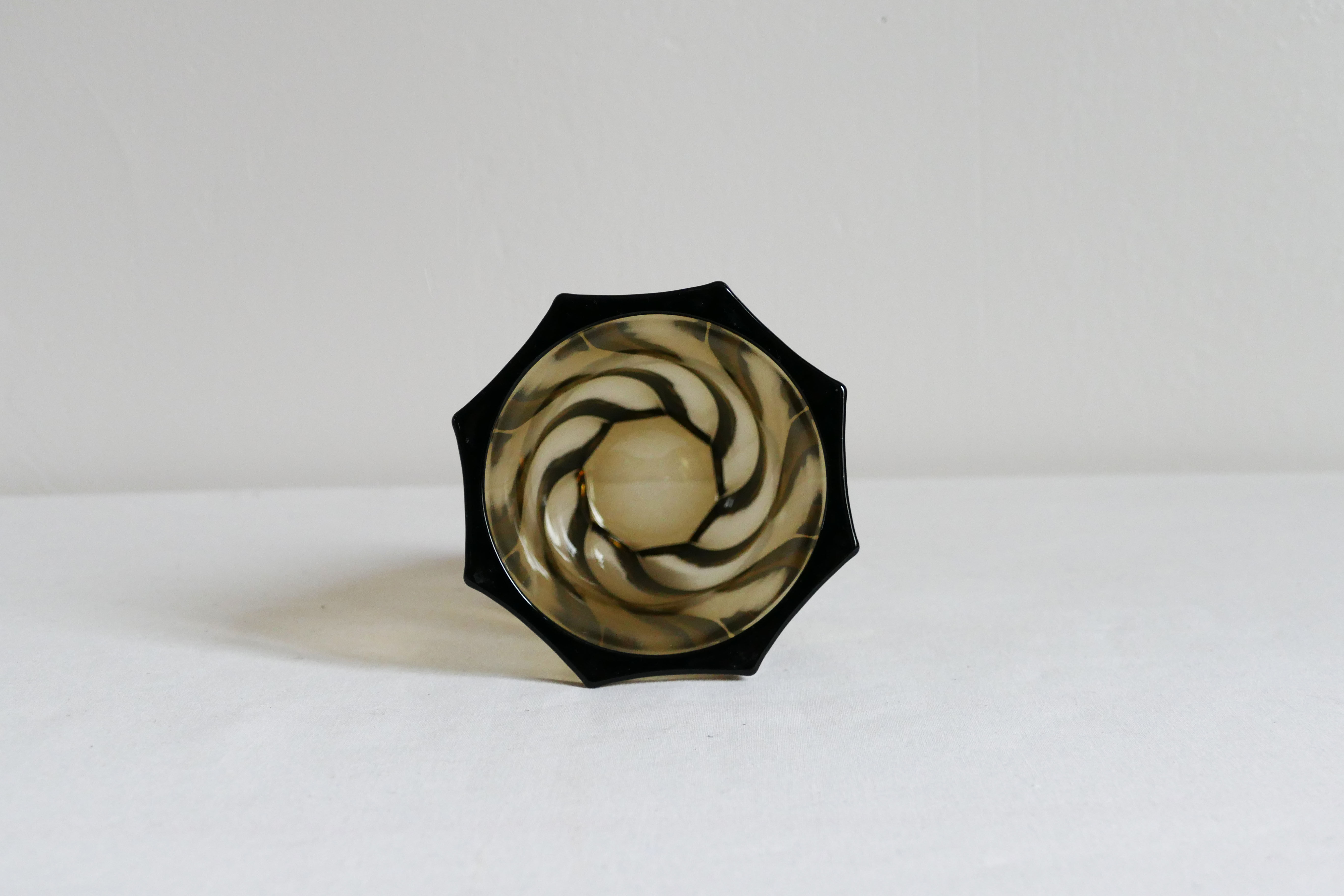 Small vintage geometric Luminarc vase in 1970s smoked glass