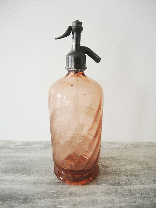 Old pink glass siphon by Georges David Vire