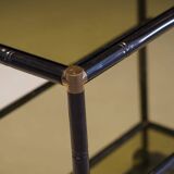 Chariot de bar en laiton vintage et verre fumé à trois niveaux en faux bambou, Italie années 1970