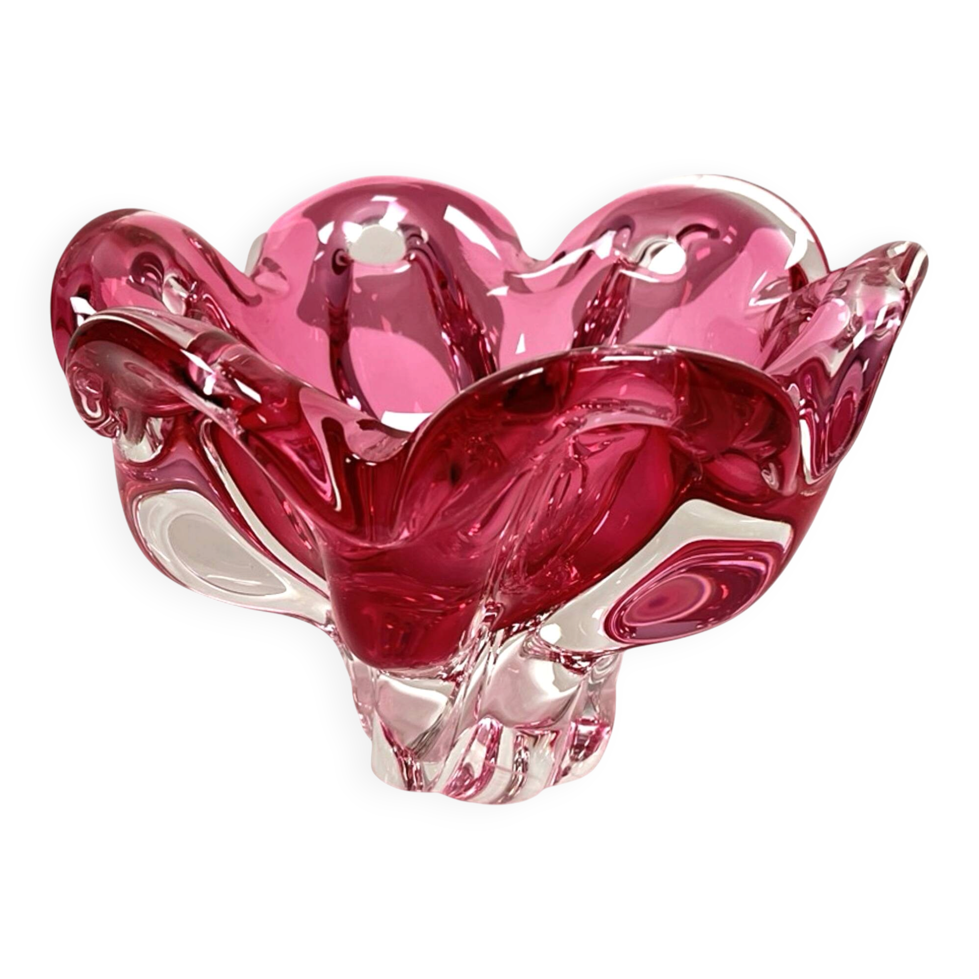 Bol en verre rose Chřibská, Josef Hospodka, Bohême vintage, années 1960
