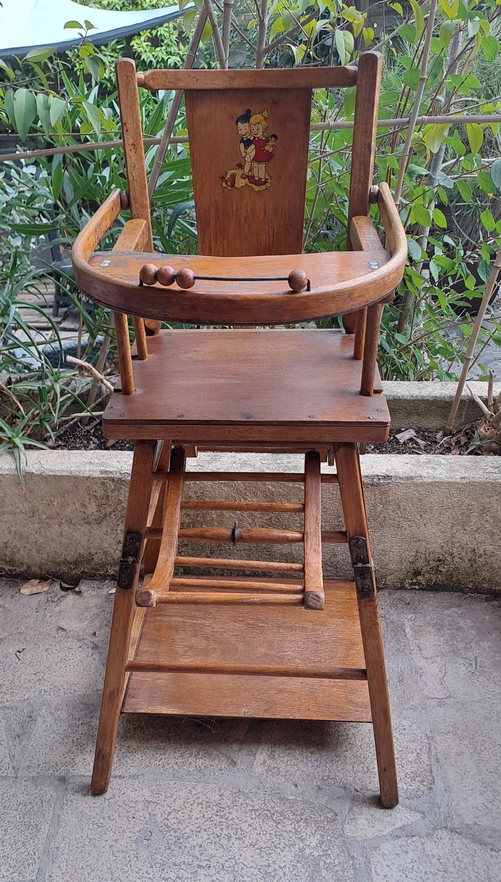 Vintage wooden baby high chair