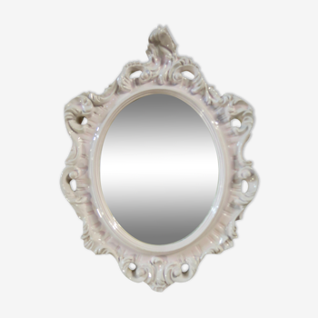 Miroir rococo émaillé blanc