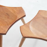 Lot of 2 beech and elm stools, France, 1950s