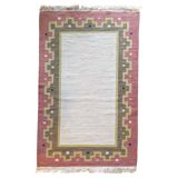 Tapis à tissage plat Röllakan rose et blanc moderne scandinave, Suède, années 1960.