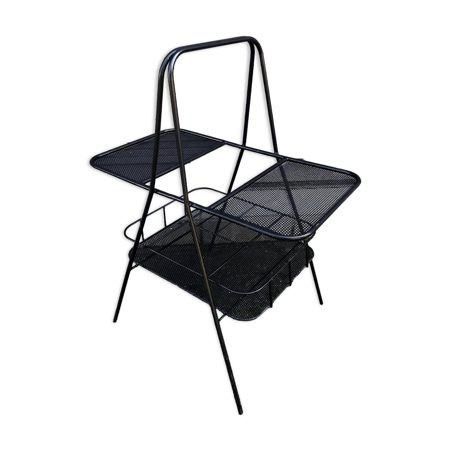 Matégot style bar trolley perforated black metal Design