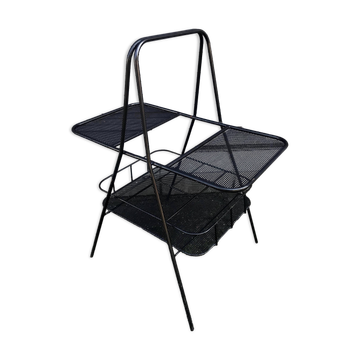 Matégot style bar trolley perforated black metal Design