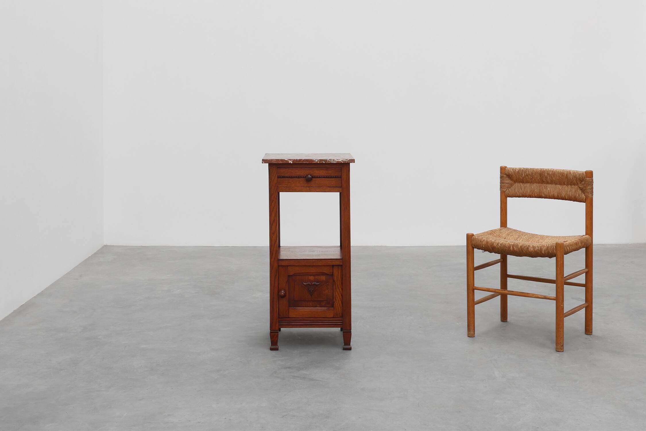 Art Deco Wood and Terracotta Marble Top Nightstand, France 1920s