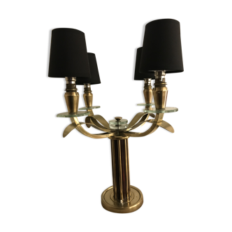 Lampe 4 feux laiton et palissandre 1950