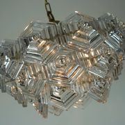3-tier mid century pendant light with 27 hexagonal glass panels 1960s 70s