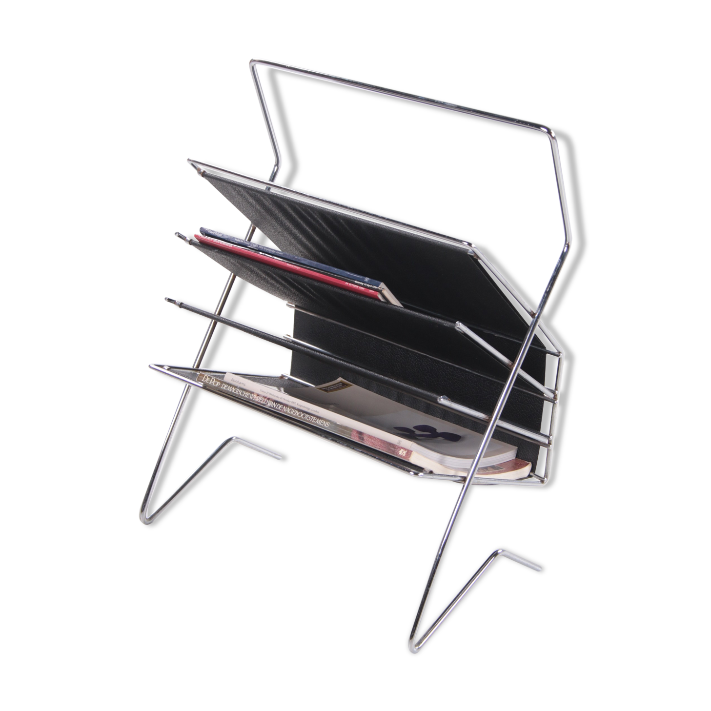 1960s Vintage Voss German Metal and Vinyl Magazine Rack
