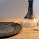 Crystal wine decanter and paris tin and tin tray