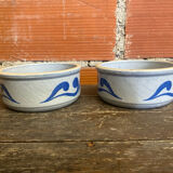 Pair of antique bowls handarbeit salt glaze blue decor vintage #d662