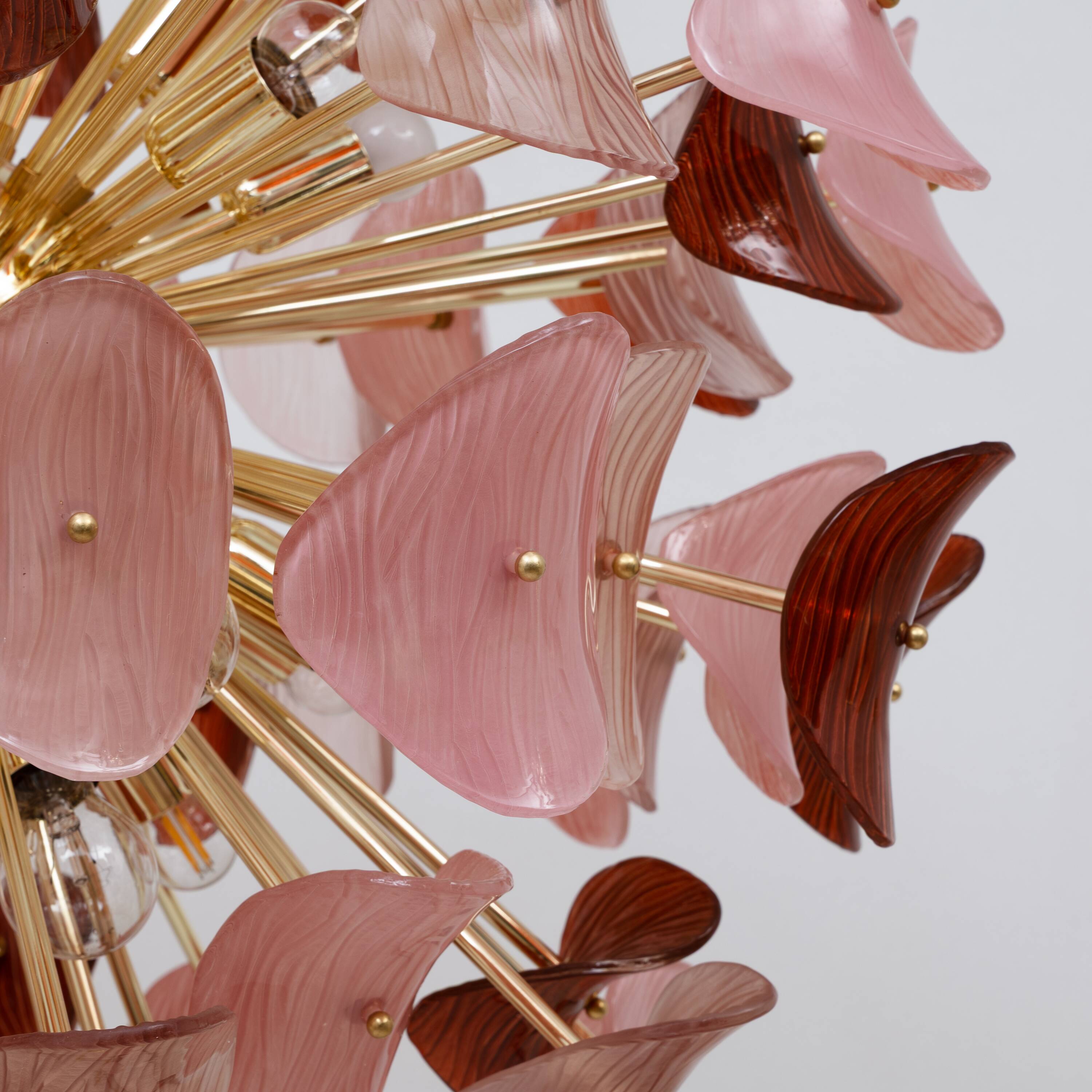 Italian Sputnik Chandelier in Pink and Ruby Murano Glass and Brass