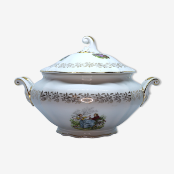 Digoin porcelain soup bowl - Décor Watteau