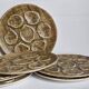 Six oyster plates earthenware with matte enamel, 50s