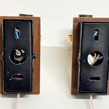 Pair of Scandinavian Wall Lights - Opaline Brass Wood - 50's 60's