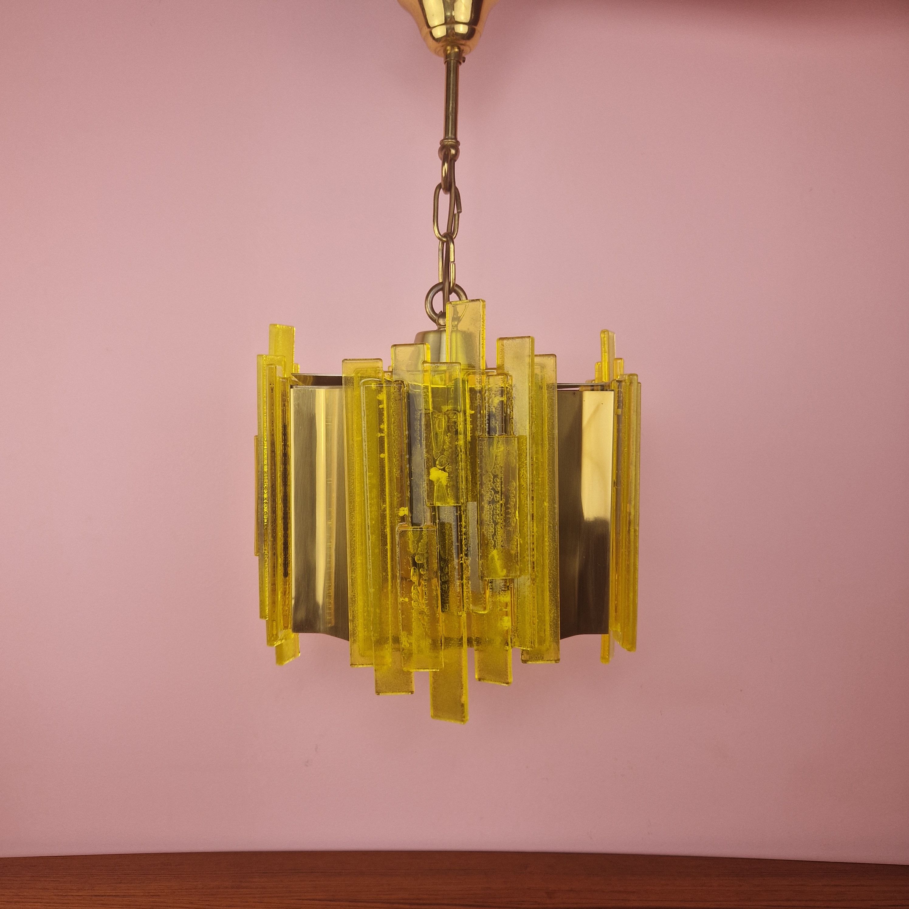Acrylic and Brass Pendant Lamp by Claus Bolby for CEBO Industri, Denmark, 1960s