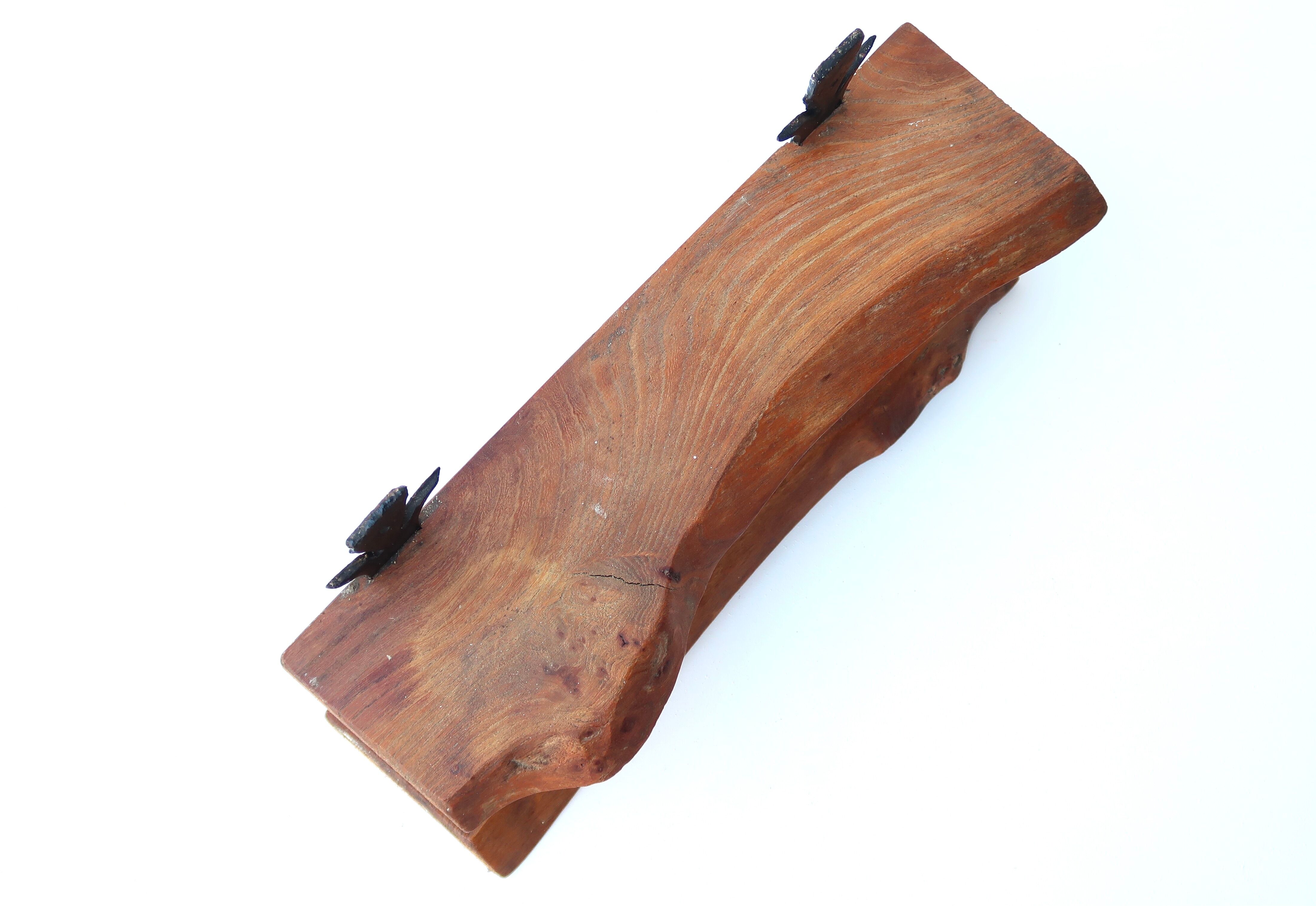 Wall shelf in wood and wrought iron, 70s