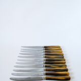 Lot de 12 couteaux en corne marbrés marron et beige 1960