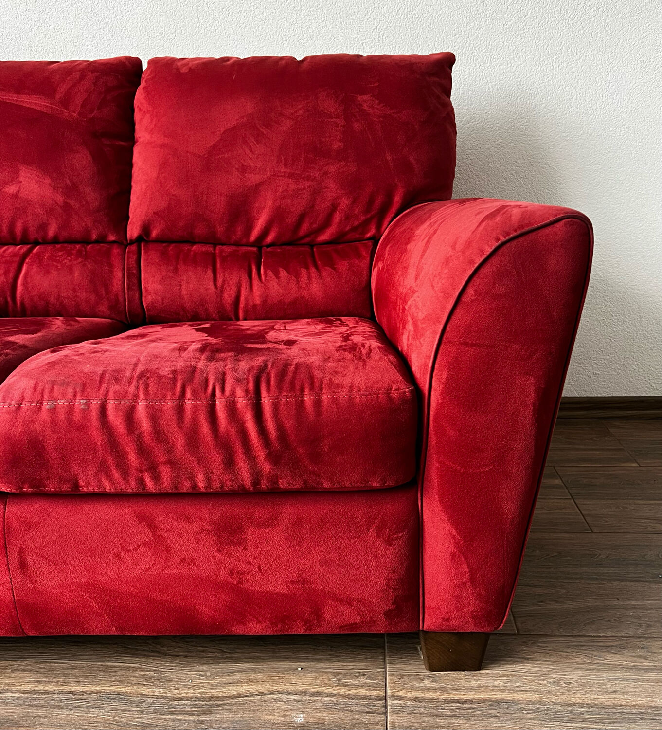 Vintage Red Velour Sofa, Ikea 1990s