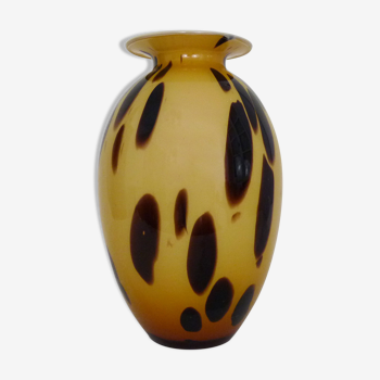 Vase vintage italien de Murano à motifs léopard. Année 70