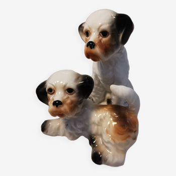 Paire de figurines de chiens chiots terriers vintage en céramique